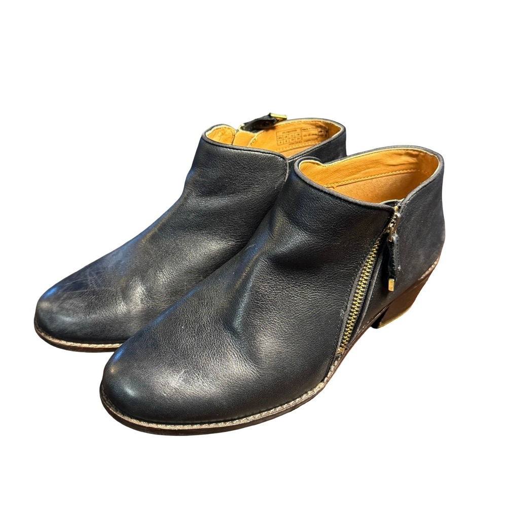 Vionic Jolene Black Leather Ankle Boots Side Zip Block Heel Womens 8 VS350